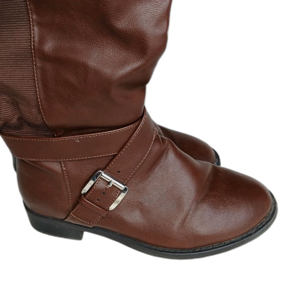 Torrid Knee Riding Boot Brown Buckle Wide Calf Size 7W - Picture 10 of 16